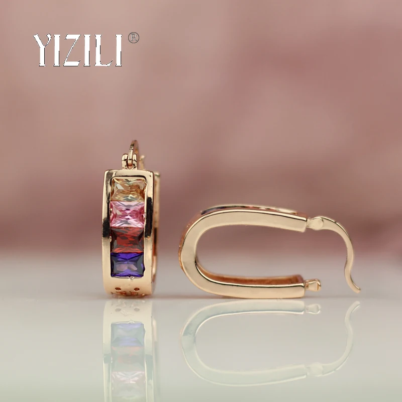 Серьги YIZILI из розового золота 585 пробы с инкрустацией микровоска для женщин