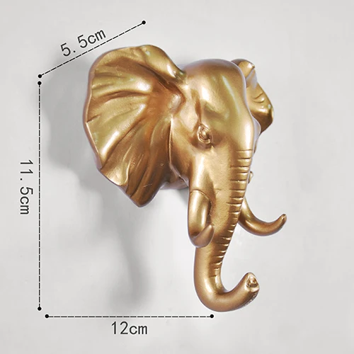 Elephant Golden Аксессуары для домашнего декора из смолы, статуэтка в виде головы животного, настенные художественные Крючки для подвешивания, декоративный держатель для ключей, вешалка для одежды - Цвет: Elephant Golden