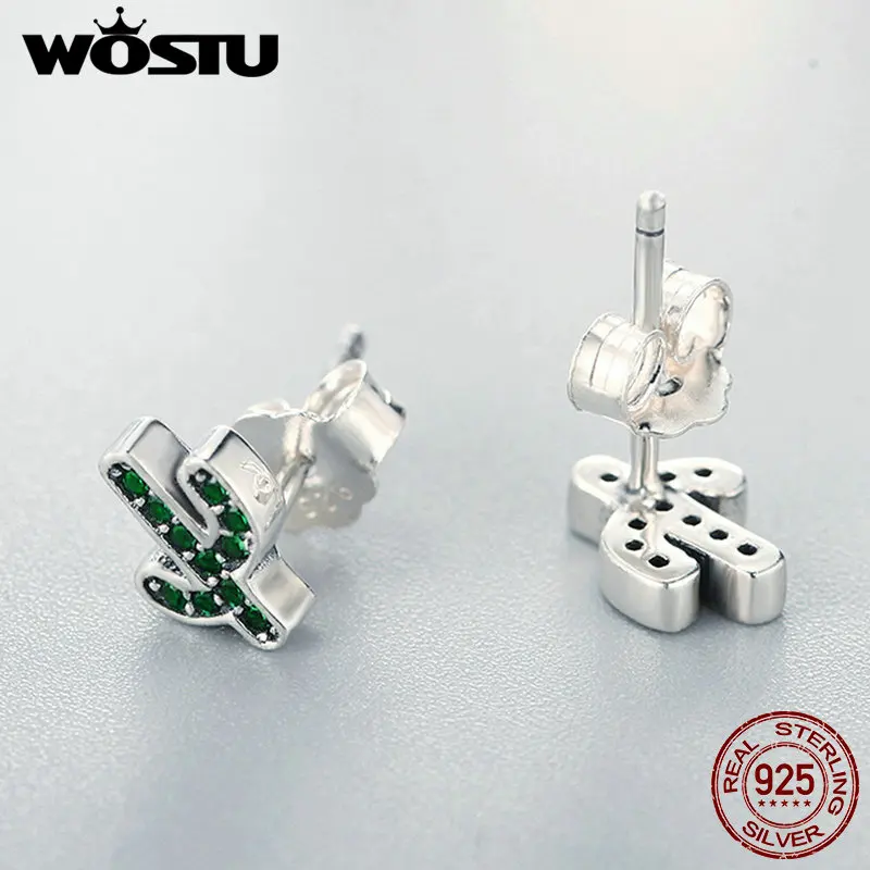 WOSTU 100% Стерлинговое Серебро 925 пробы Освежающий Зеленый Кактус Кристалл