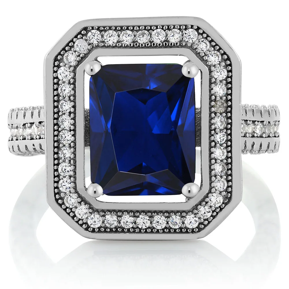 GemStoneKing 4 32 Ct потрясающее Изумрудное кольцо синий имитация сапфира Halo коктейльное