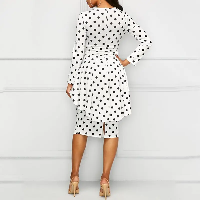 Летние винтажные Элегантные Простые белые женские миди платья Bodycon 2 шт в горошек