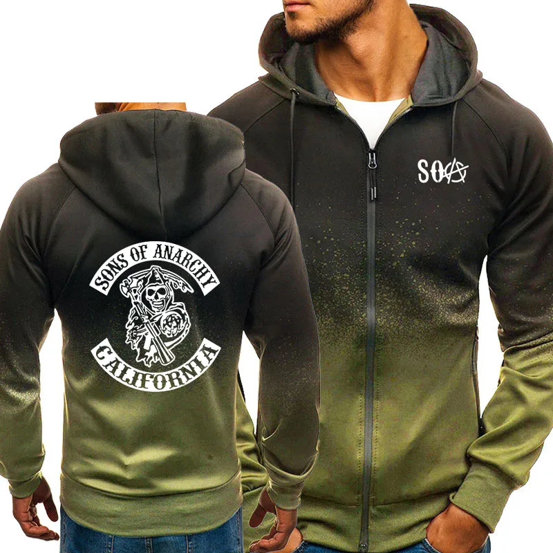 SOA Sons of anarchia/Детская толстовка с градиентом SAMCRO, уличные мужские толстовки-худи, куртка на молнии, Мужская Флисовая спортивная одежда, мужская толстовка с капюшоном