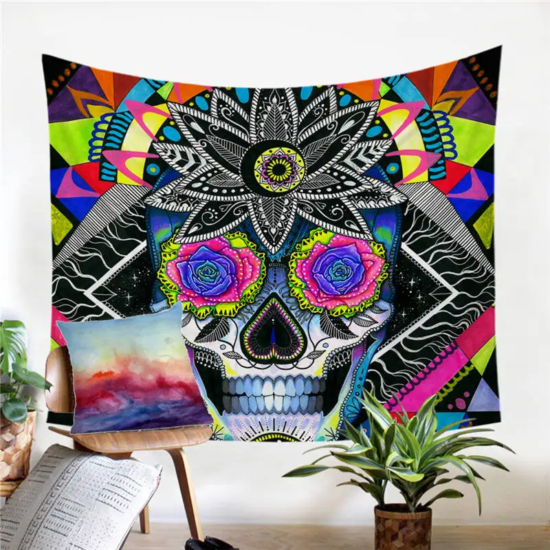 Sugar Skull Сахарный Череп от Пикси холодное искусство настенные цветочный узор Готический для спальни Настенный Ковер Красочные розы tapisserie Прямая поставка - Цвет: Sugar Skull