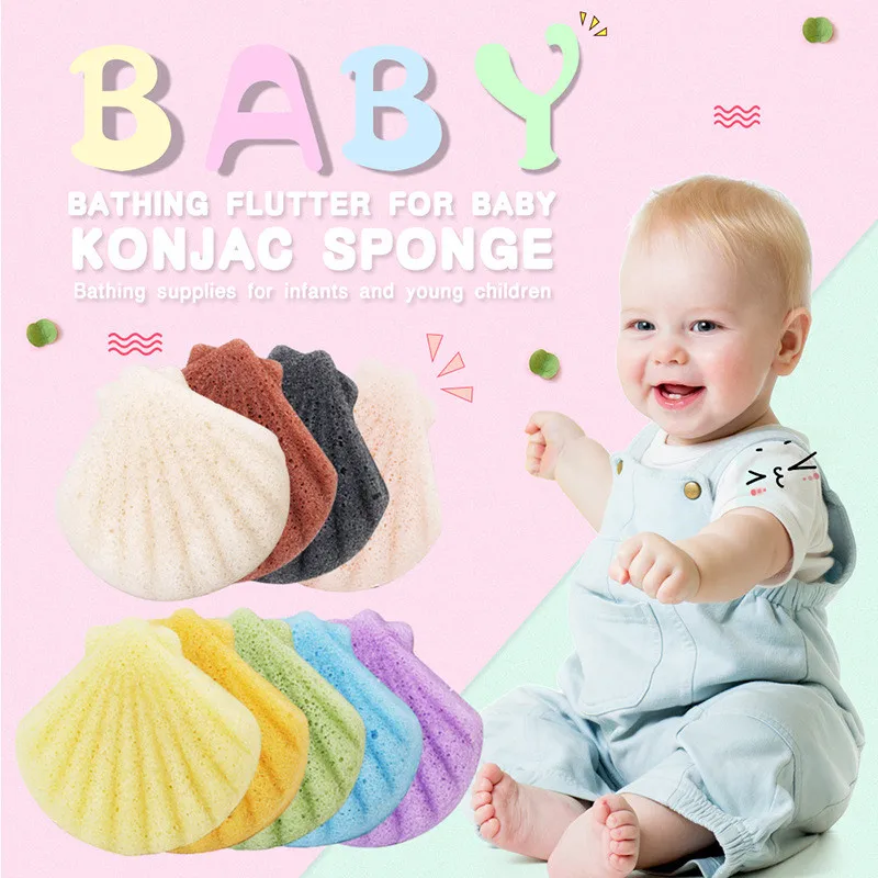 Scallop мультфильм форма отшелушиватель очистка Konjac Губка натуральный аморфофаллюс коньяк слоеное лицо мойка Чистка спонж для макияжа Konjac Губка унисекс