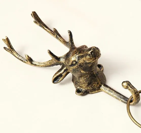 Antique Brass finish LCH винтажная ржавая Железная Ткань в форме оленя, крючок для шкафа, дверная фурнитура, матовая черная ручка для шкафа, древний стиль, крючок для одежды - Цвет: Antique Brass finish
