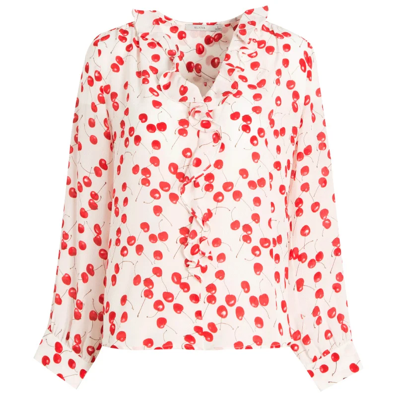 Женская шелковая блузка 100% натуральный шелк креп вишня с принтом блузки для