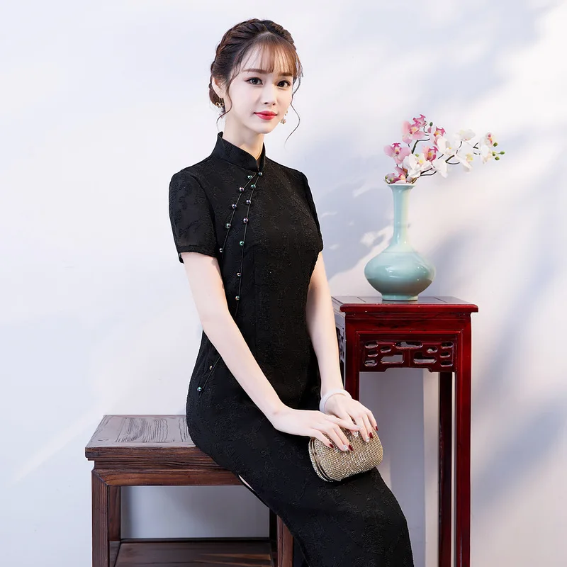 

Chinese National Long Cheongsam Women Maxi Dress Ball Skirt M-3XL