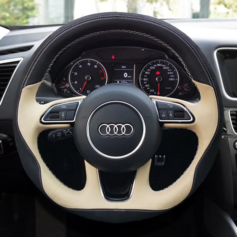 Чехол рулевого колеса автомобиля из натуральной кожи для Audi A4L/A6L/A3/Q3/Q5/Q7