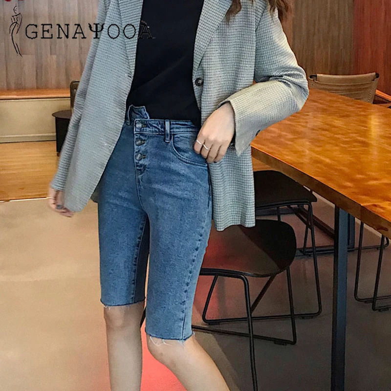 Genayua/Необычные обтягивающие хлопковые джинсовые шорты для женщин высокая талия