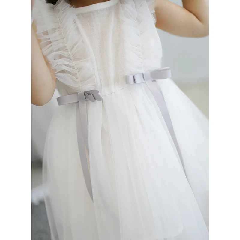 Летнее милое модное Сетчатое платье принцессы без рукавов с бантом для девочек