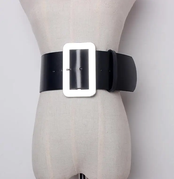 silver buckle Женские Подиумные Модные металлические пряжки пояса из натуральной кожи женские платья Корсеты пояс с пряжкой украшения широкий пояс R1618 - Цвет: silver buckle