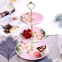 fruit dishes ceramic cake plate sets 3 layer pastry snack tray kitchen accessories fruit tray handling gold line