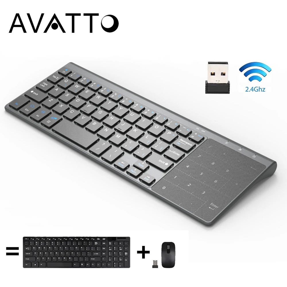 [AVATTO] тонкая 2,4 ГГц USB Беспроводная мини-клавиатура с цифровой сенсорной панелью для планшетов Android windows, настольных компьютеров, ноутбуков, ПК