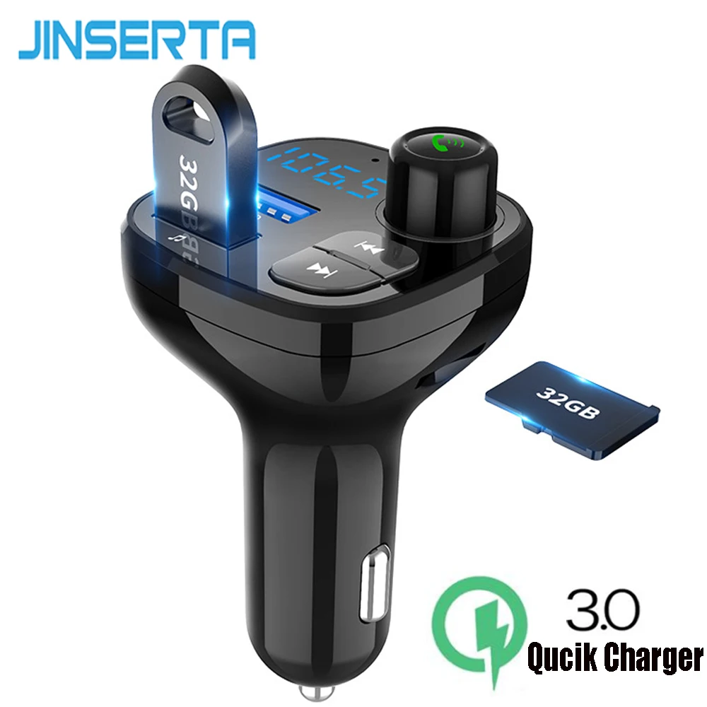 JINSERTA QC3.0 Быстрый зарядное устройство Bluetooth гарнитура для авто беспроводной FM