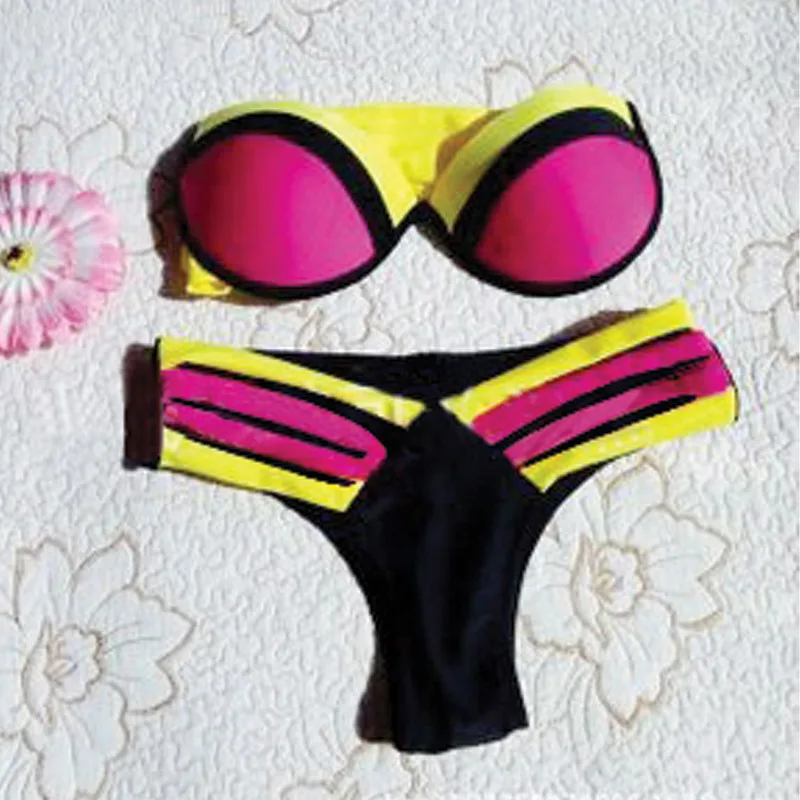 Plavky 2016 сексуальный женский купальник-бикини пуш-ап с подкладкой купальник-бандо