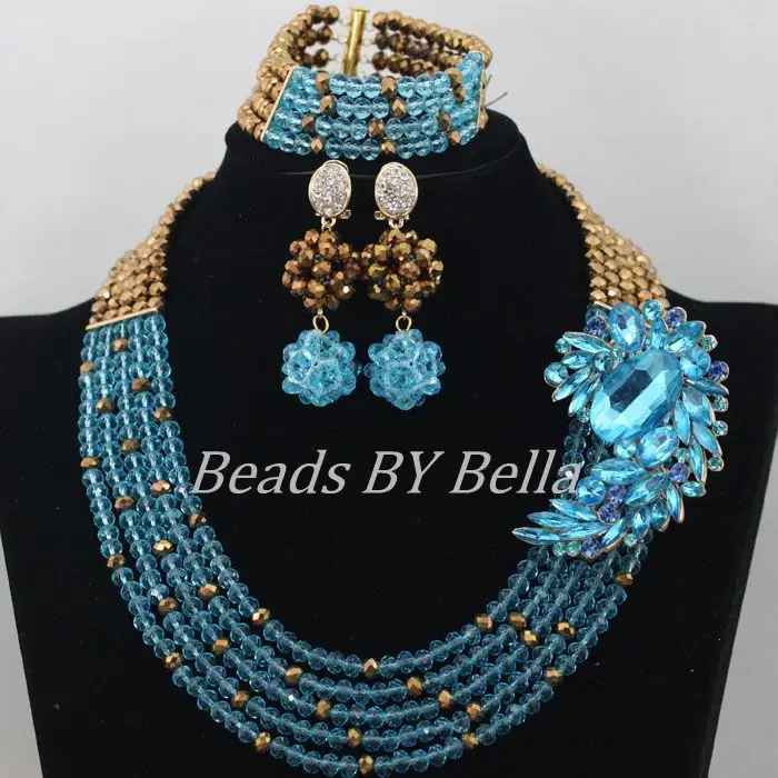 5 слоев ожерелье с красивыми небесно голубыми кристаллами нигерийская Свадебная