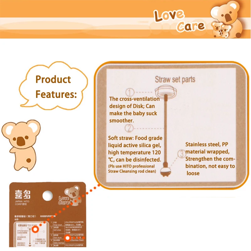 HITO Straw Set of Baby Feeding Bottle with Cleansing Rod for 120ML/240ML S/XL Wide Mouth | Мать и ребенок