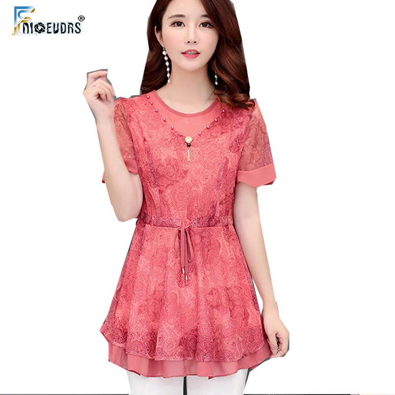 

Flare Sleeve Peplum Tunic Tops Women Summer Short Sleeve A Line Belly Design Green Red Pink Sheer Chiffon Floral Blouse Shirts