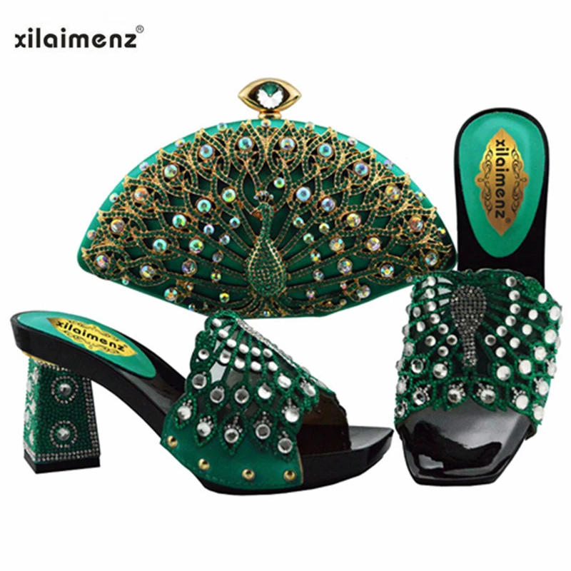 

2019 Latest Teal Color African Shoes With Matching Bags For Wedding Italian Summer Style Women Wedding Shoes And Handbag Set