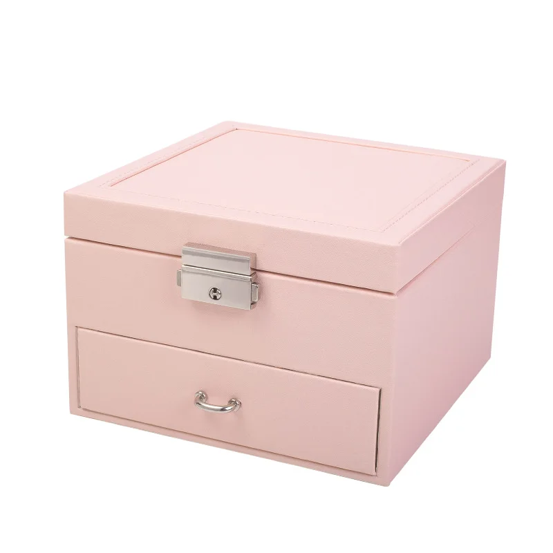 pink Baffect кожаное кольцо серьги шкатулка Европа двухслойный Регулируемый зеркальный органайзер для сережек косметическая коробка для хранения ювелирных изделий - Цвет: pink