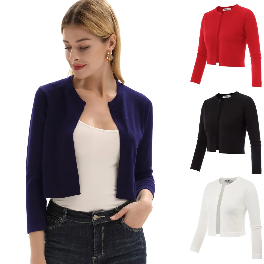 Женский кардиган вязаный Открытый спереди с крючком на каждый день рукав 3/4 вырез