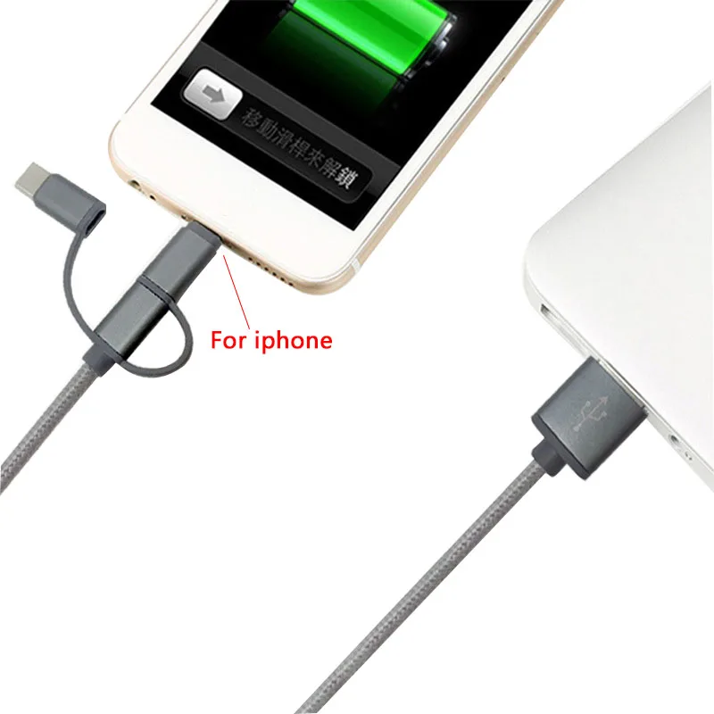USB Кабель зарядного устройства для iphone XS X 5 6 7 мульти Зарядка 3 в 1 кабель Micro type C