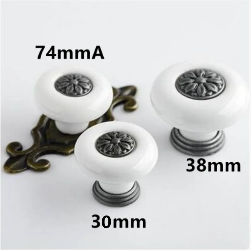 Белые керамические ручки для ящиков шкафов 38 мм старинные железные дверей комода