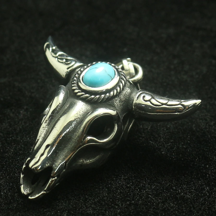 

Newest Mens 316L Stainless Steel Punk Gothic Ox head Vintage Stone Tibet Ethnic Style Pendant