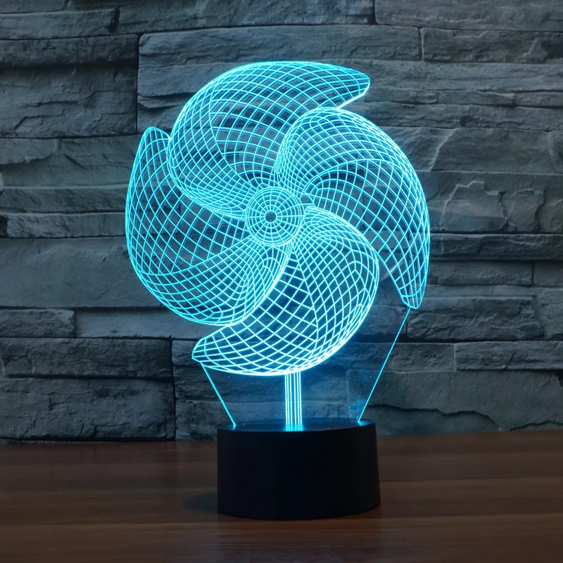 Большая трехмерная лампа Pinwheel 7 цветов сенсорная зарядка светодиодный