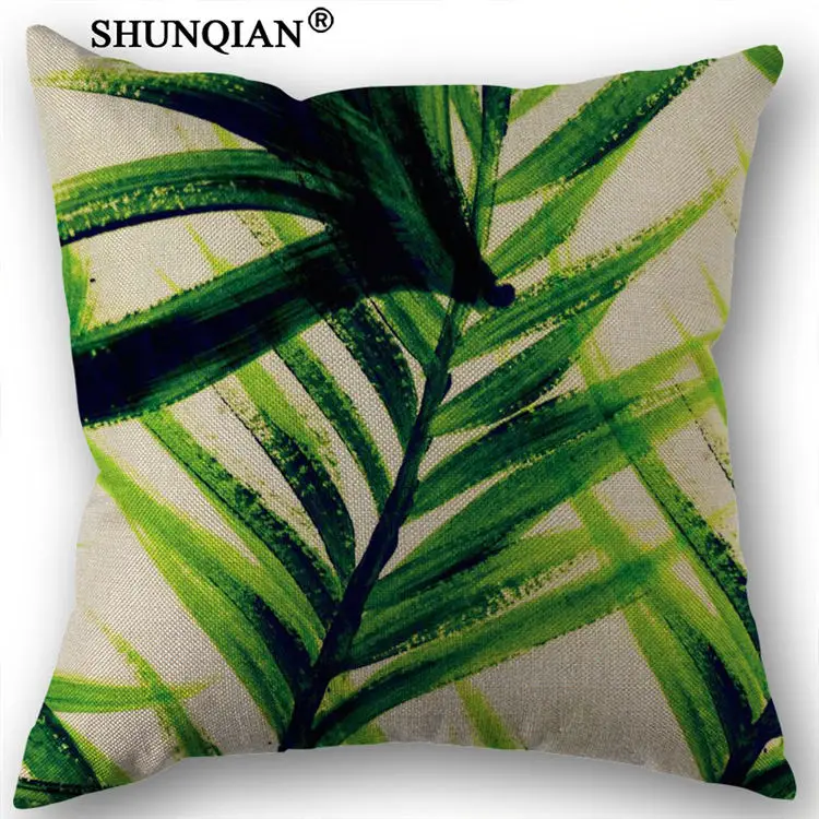 

Linen Cotton Watercolor green leaves Pillow Cover Custom Print Home Decorative Throw Pillows Cases 45x45cm one side Y4153