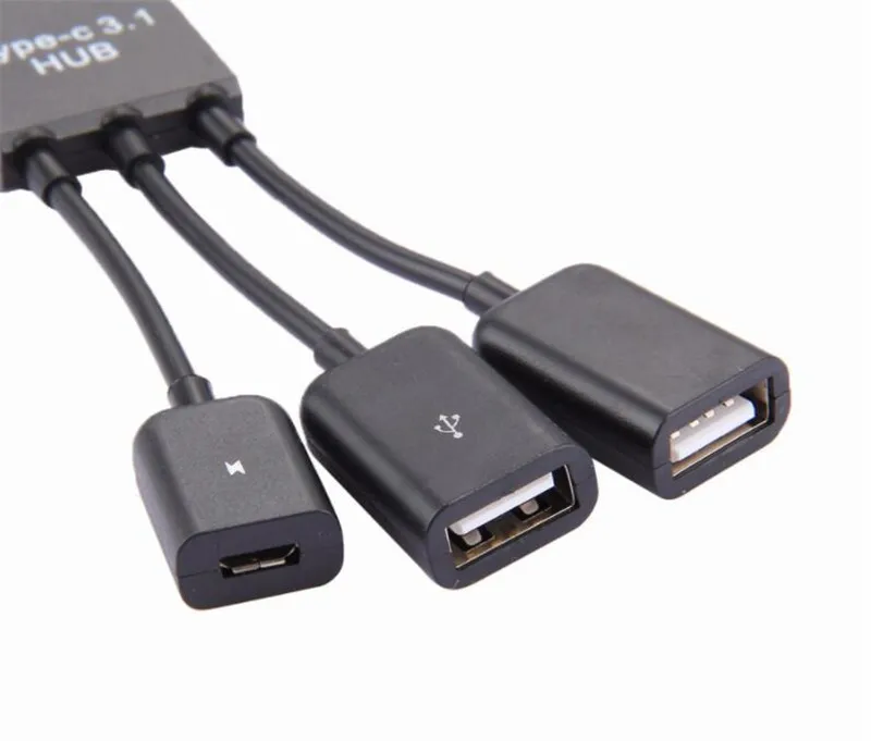 200 шт. USB 3,1 type C Мужской до 2 двойной USB A 2,0 Женский+ Micro-USB Женский 3 в 1 OTG концентратор аксессуары пряди для samsung s8 s9