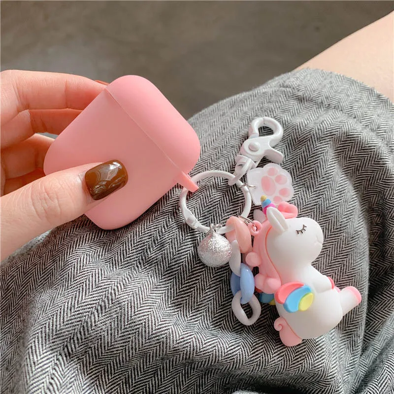 Style 2 Candy Pink Case For Apple Airpods With Keychain Cute Duck Unicorn Silicone Bluetooth Earphone Cover Cartoon Headphones Case Box - Цвет: Style 2
