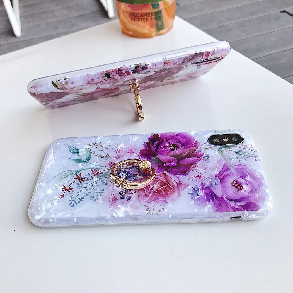 LOVECOM Ретро Цветочный кольцо стенд чехол для телефона для iPhone 11 Pro Max XR XS Max XS 7 8 6 Plus чехол мягкий IMD Dream Shell чехол для телефона
