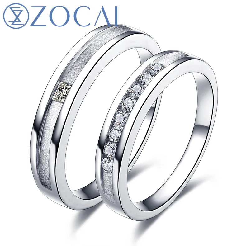 

ZOCAI real diamond 18K white gold wedding bands 0.18 ct women ring & 0.05 ct men ring Q00441AB