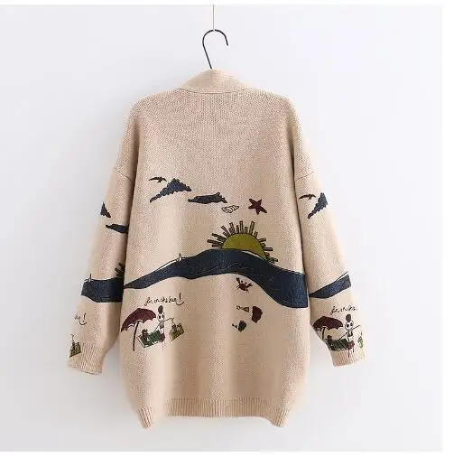 Liva girl Spring Woman Sweater Knitting 2019 New Japanese Mori Girl V-neck Jacquard Cardigan Winter |