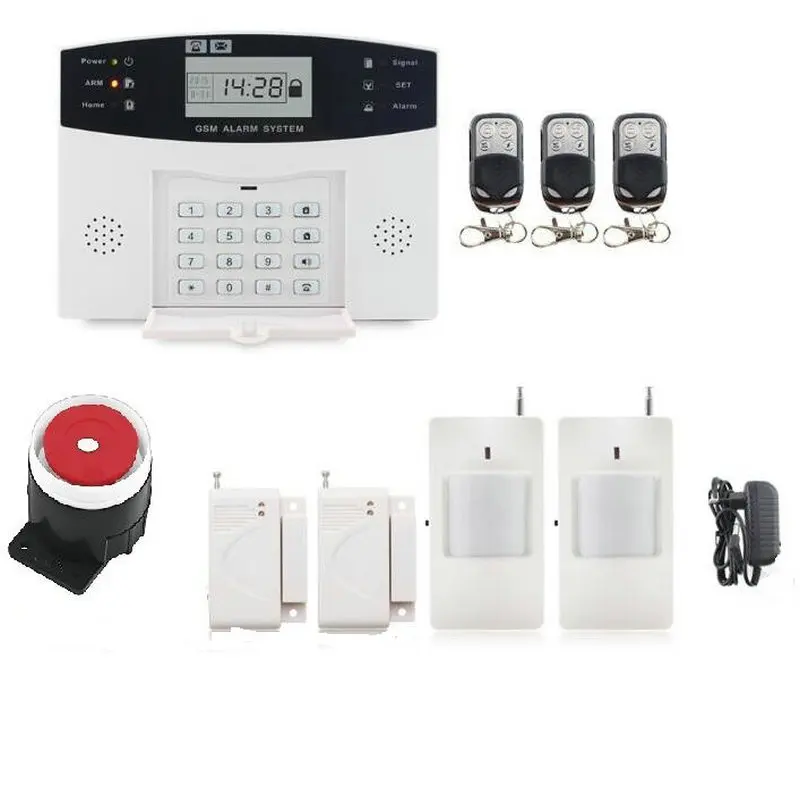 Metal Remote Control Voice Prompt Wireless door sensor Security Home GSM Alarm systems LCD Display Wired Siren Kit 7 Wired Zone