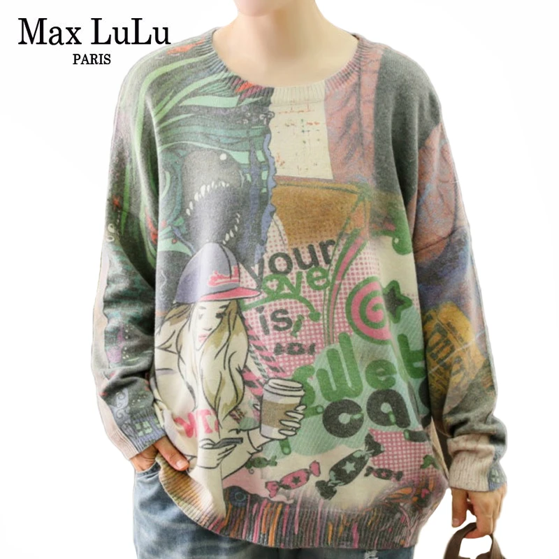 Max LuLu/ зимний модный корейский вязаный женский пуловер в стиле панк, женские хлопковые свитера, винтажная одежда с героями мультфильмов, большие размеры