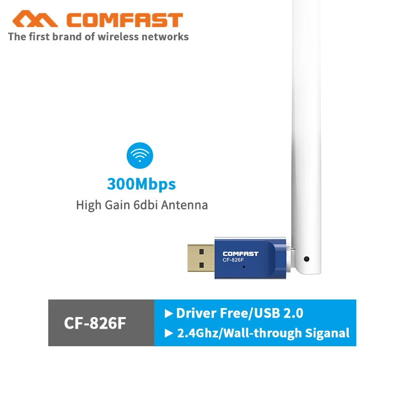 

Comfast CF-826F 300Mbps Mini Wireless USB WiFi Adapter 6dbi Antenna WiFi Dongle 802.11b/g/n network card PC WI-FI LAN Receiver