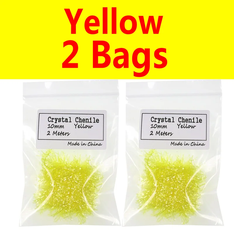 2 bags yellow 2 пачки 10 мм яичный лосось форель мухоловка материал мухоловка Кристалл Flash Chenile Hackle Flasher для стримера FL зеленый розовый - Цвет: 2 bags yellow