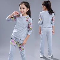 2022 new kids clothes suit girls autumn clothing fashion casual childrens flower sweatshirt pants two piece set 6 8 11 13 year