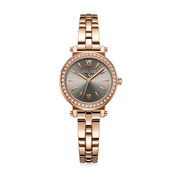 gray watch Julius Леди Классический браслет из нержавеющей стали часы женские роскошные стразы римскими цифрами платье наручные часы Reloj Mujer Часы - Цвет: gray watch