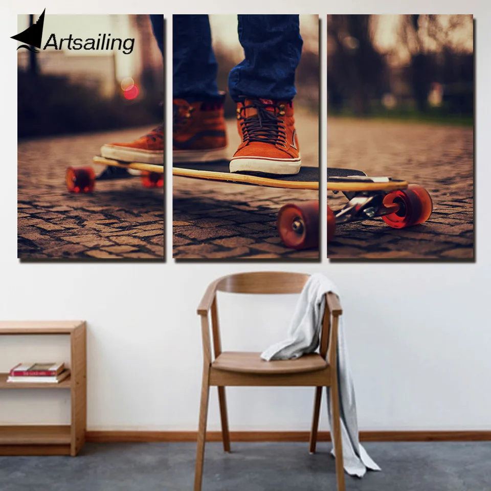 ArtSailing HD печать 3 шт холст настенная живопись скейтборд детская комната Плакаты