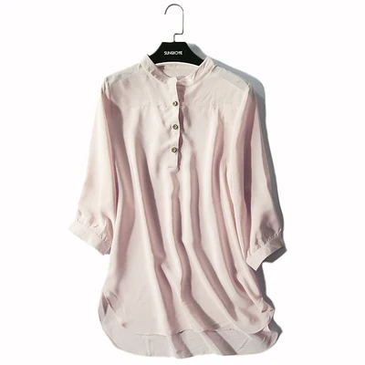light pink Весна и осень три четверти рукав натуральный шелк рубашка Офисная Женская рубашка - Цвет: light pink