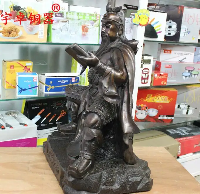 33 огромная китайская Бронзовая статуэтка сидя Дракон Гуань Гонг книга для чтения