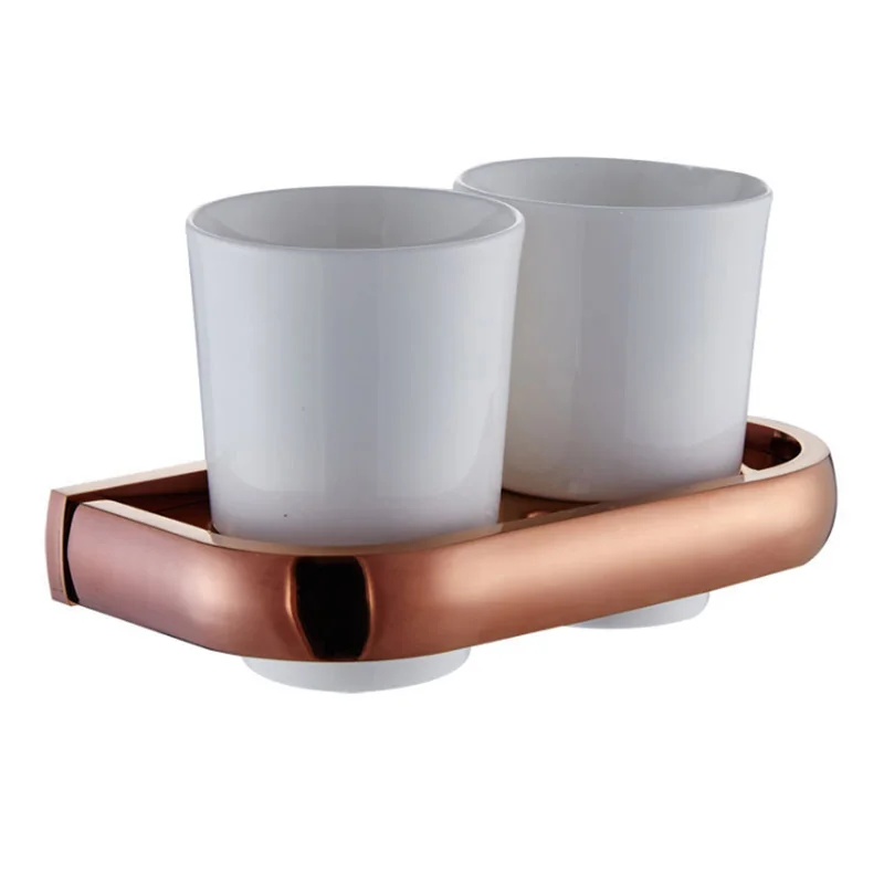 Rose Gold Бронзовый держатель зубной щетки черный розовое золото двойной керамический подстаканник для ванной комнаты зубная паста подставка для стаканов латунь белые хромированные чашка-держатель - Цвет: Rose Gold