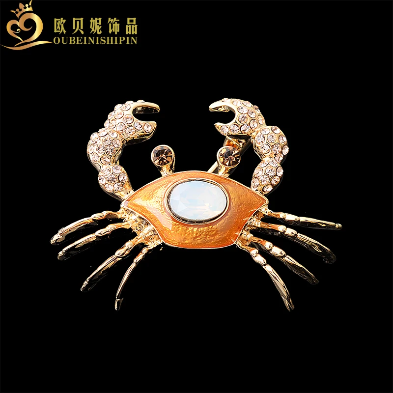

OBN Gold Crystal Opal Estate Crab Brooch Pin Rhinestone Animal Metal Bijoux Jewelry
