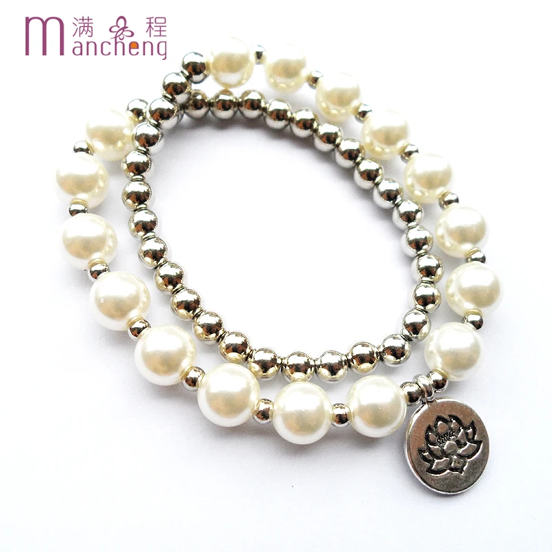 Очаровательные женские 2019 матовые металлические жемчужные бусы Мала Браслет