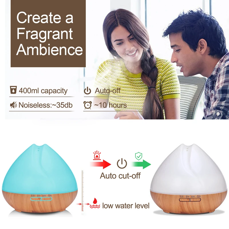 Ультразвуковой увлажнитель воздуха с аромадиффузором 7 цветов 400 мл | Бытовая