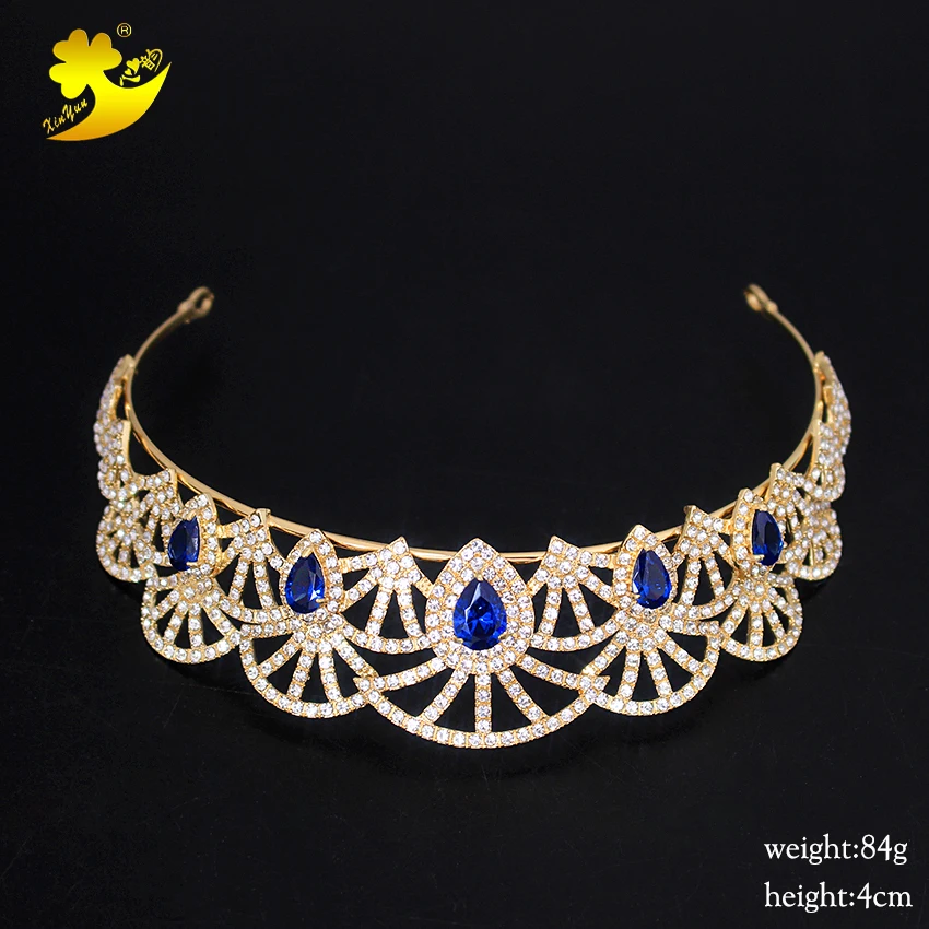 Xinyun Fashion Jewelry Blue Tiara Rhinestones Hair Accessories Wedding Miss World Crown Stone Tiaras Zircon Jewellery | Украшения и