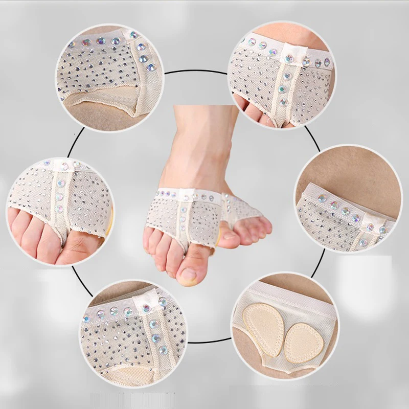 Подушечки для ног телесного цвета с блестящими стразами стринги полуобувь